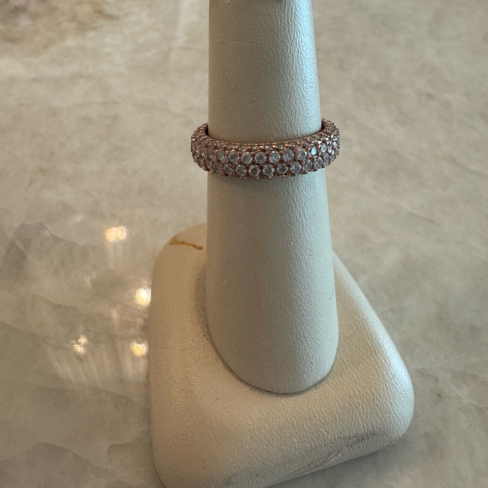 Elegant Pandora Timeless Pave Double-row Rose Gold Ring, Sz 7